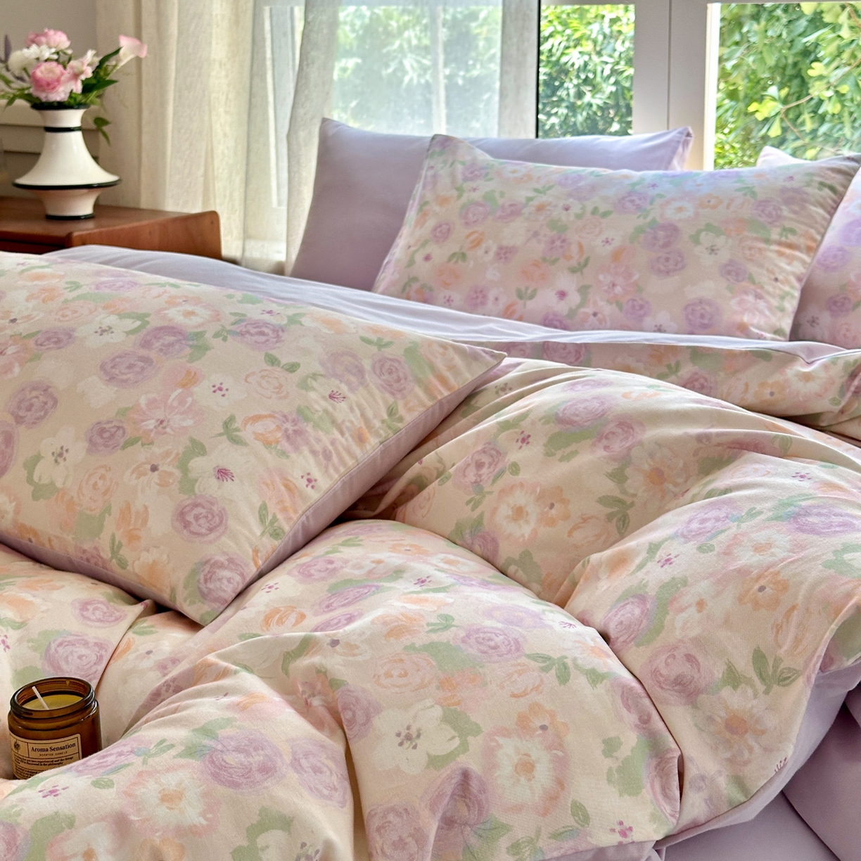 91家纺网 家纺一手货源 找家纺 优彩 2025新款数码印花全棉纯棉磨毛四件套 可丽蔷薇