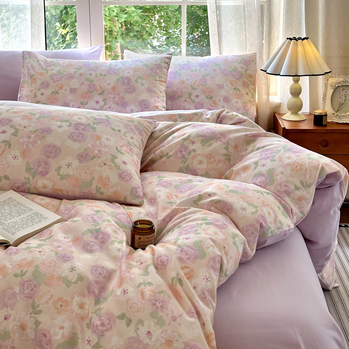 91家纺网 家纺一手货源 找家纺 优彩 2025新款数码印花全棉纯棉磨毛四件套 可丽蔷薇