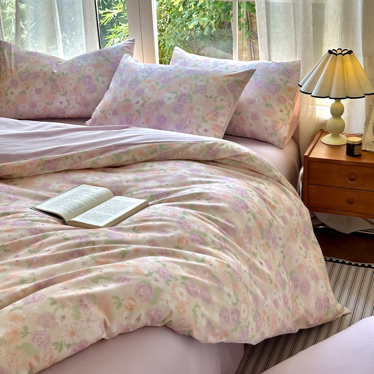 91家纺网 家纺一手货源 找家纺 优彩 2025新款数码印花全棉纯棉磨毛四件套 可丽蔷薇