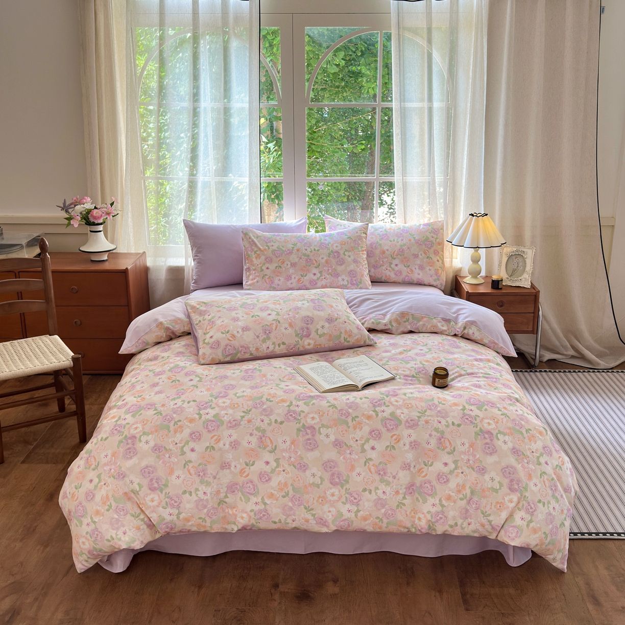 91家纺网 家纺一手货源 找家纺 优彩 2025新款数码印花全棉纯棉磨毛四件套 可丽蔷薇