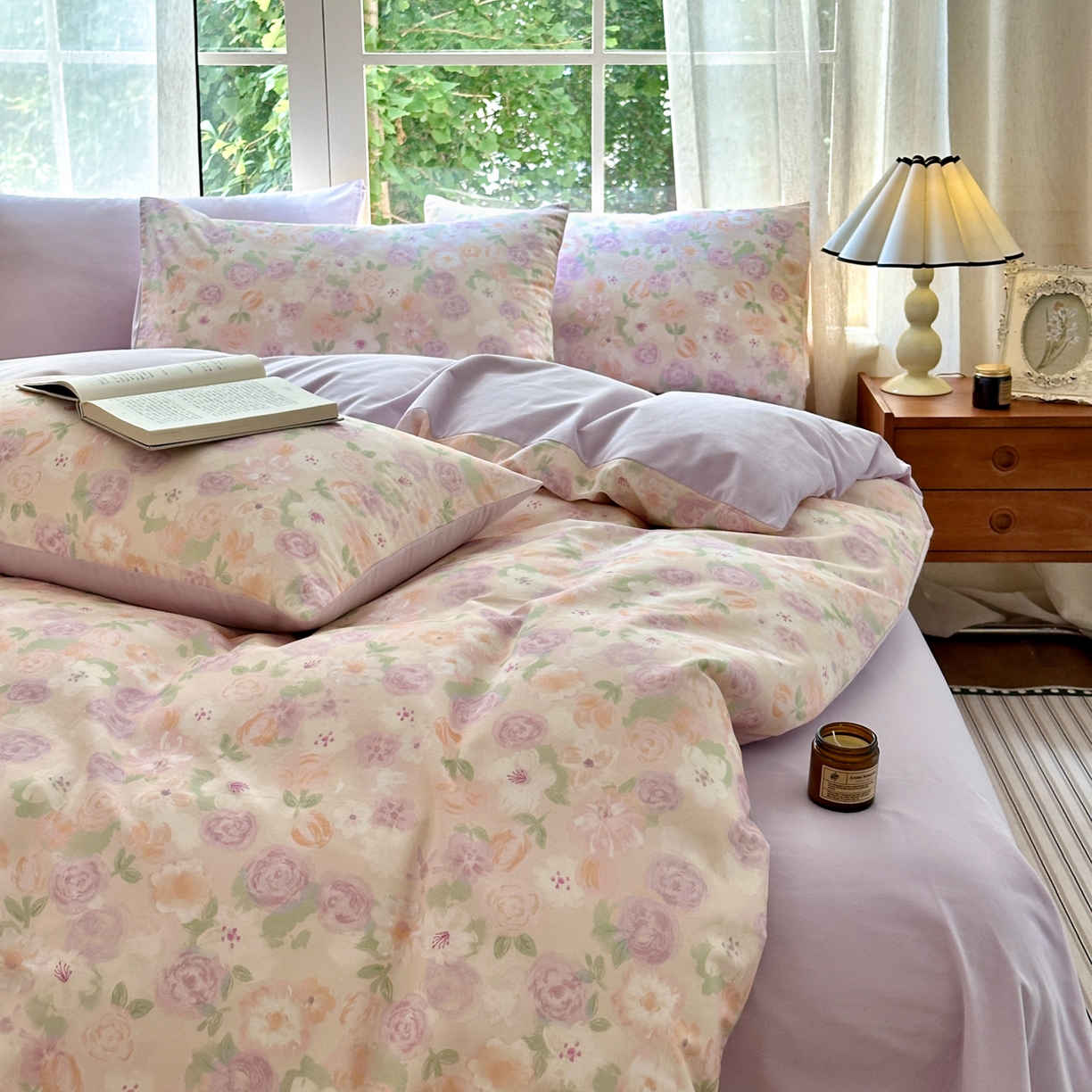 91家纺网 家纺一手货源 找家纺 优彩 2025新款数码印花全棉纯棉磨毛四件套 可丽蔷薇