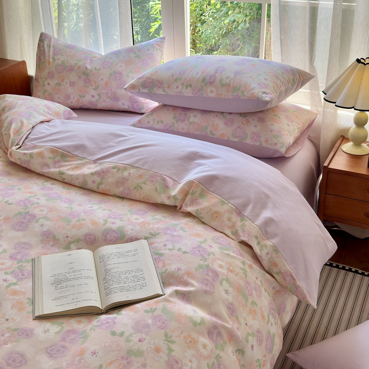 91家纺网 家纺一手货源 找家纺 优彩 2025新款数码印花全棉纯棉磨毛四件套 可丽蔷薇