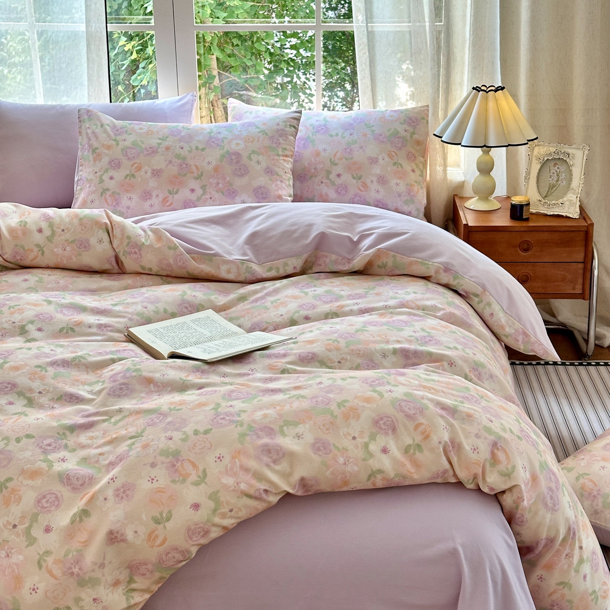 91家纺网 家纺一手货源 找家纺 优彩 2025新款数码印花全棉纯棉磨毛四件套 可丽蔷薇