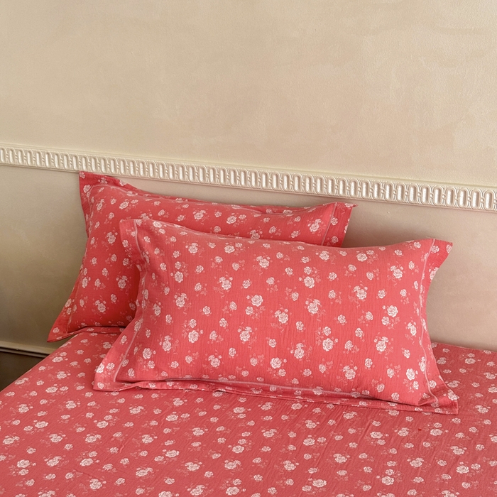 91家纺网 家纺一手货源 找家纺 江南春家纺【幻-暖纱】2025新款A类100%全棉色织提花双层纱四件套 【幻-暖纱】花间蝶舞-深粉