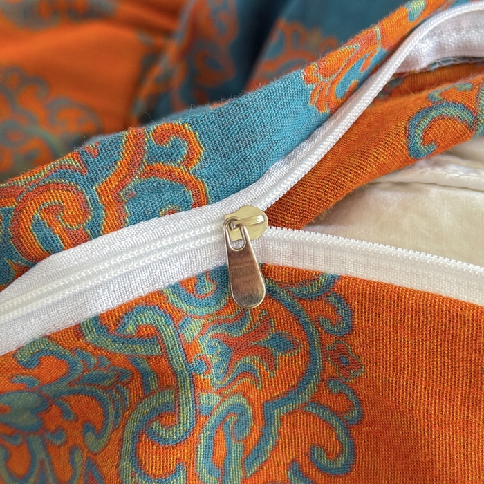 91家纺网 家纺一手货源 找家纺 江南春家纺【幻-暖纱】2025新款A类100%全棉色织提花双层纱四件套 【幻-暖纱】皇家风范-蓝桔