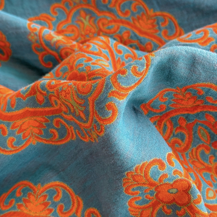 91家纺网 家纺一手货源 找家纺 江南春家纺【幻-暖纱】2025新款A类100%全棉色织提花双层纱四件套 【幻-暖纱】皇家风范-蓝桔