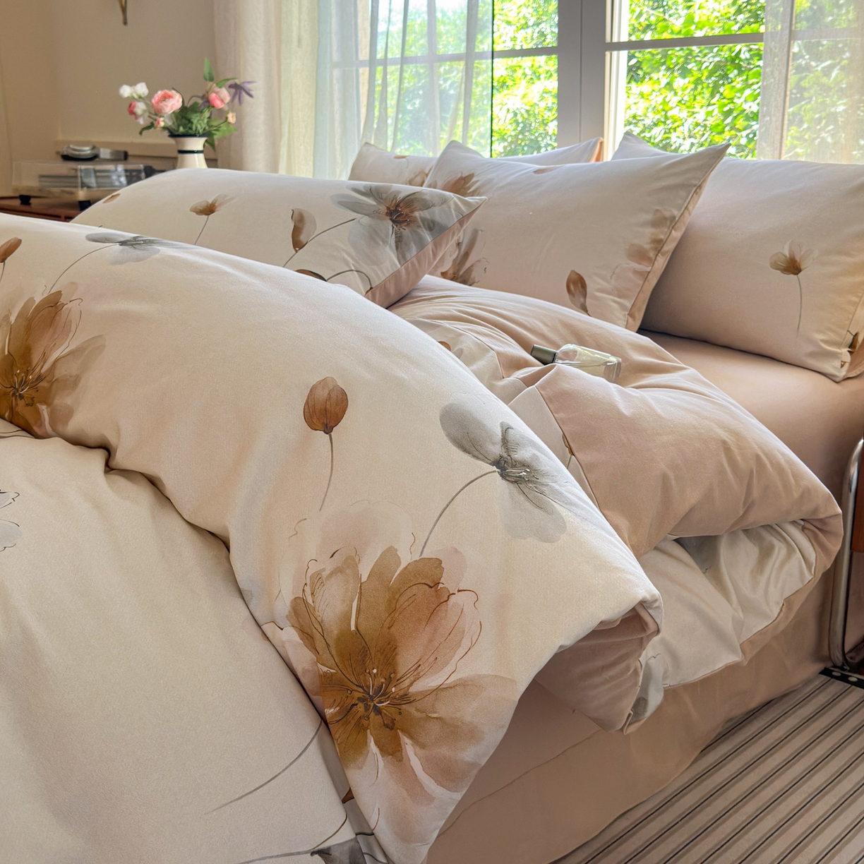 91家纺网 家纺一手货源 找家纺 优彩 2025新款数码印花全棉纯棉磨毛四件套 路过芳华