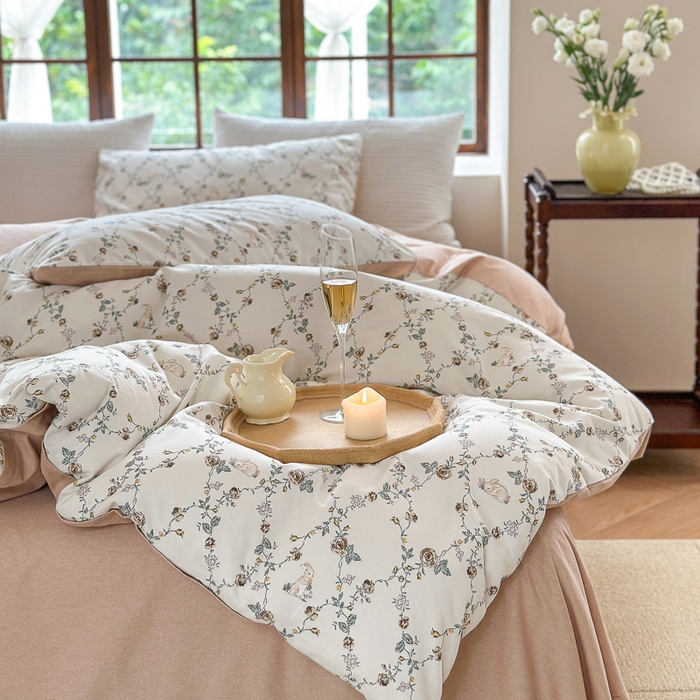 91家纺网 家纺一手货源 找家纺 优彩 2025新款数码印花全棉纯棉磨毛四件套 浅汐