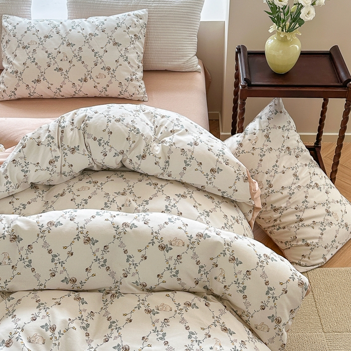 91家纺网 家纺一手货源 找家纺 优彩 2025新款数码印花全棉纯棉磨毛四件套 浅汐