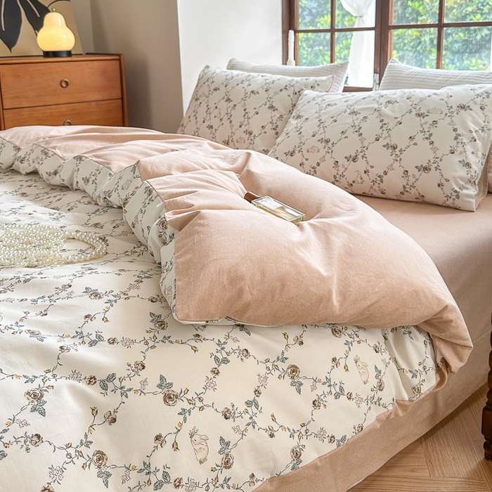 91家纺网 家纺一手货源 找家纺 优彩 2025新款数码印花全棉纯棉磨毛四件套 浅汐