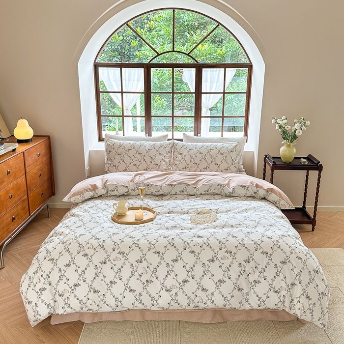 91家纺网 家纺一手货源 找家纺 优彩 2025新款数码印花全棉纯棉磨毛四件套 浅汐