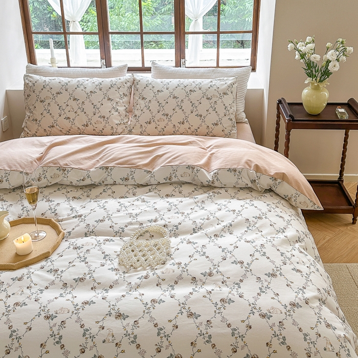 91家纺网 家纺一手货源 找家纺 优彩 2025新款数码印花全棉纯棉磨毛四件套 浅汐