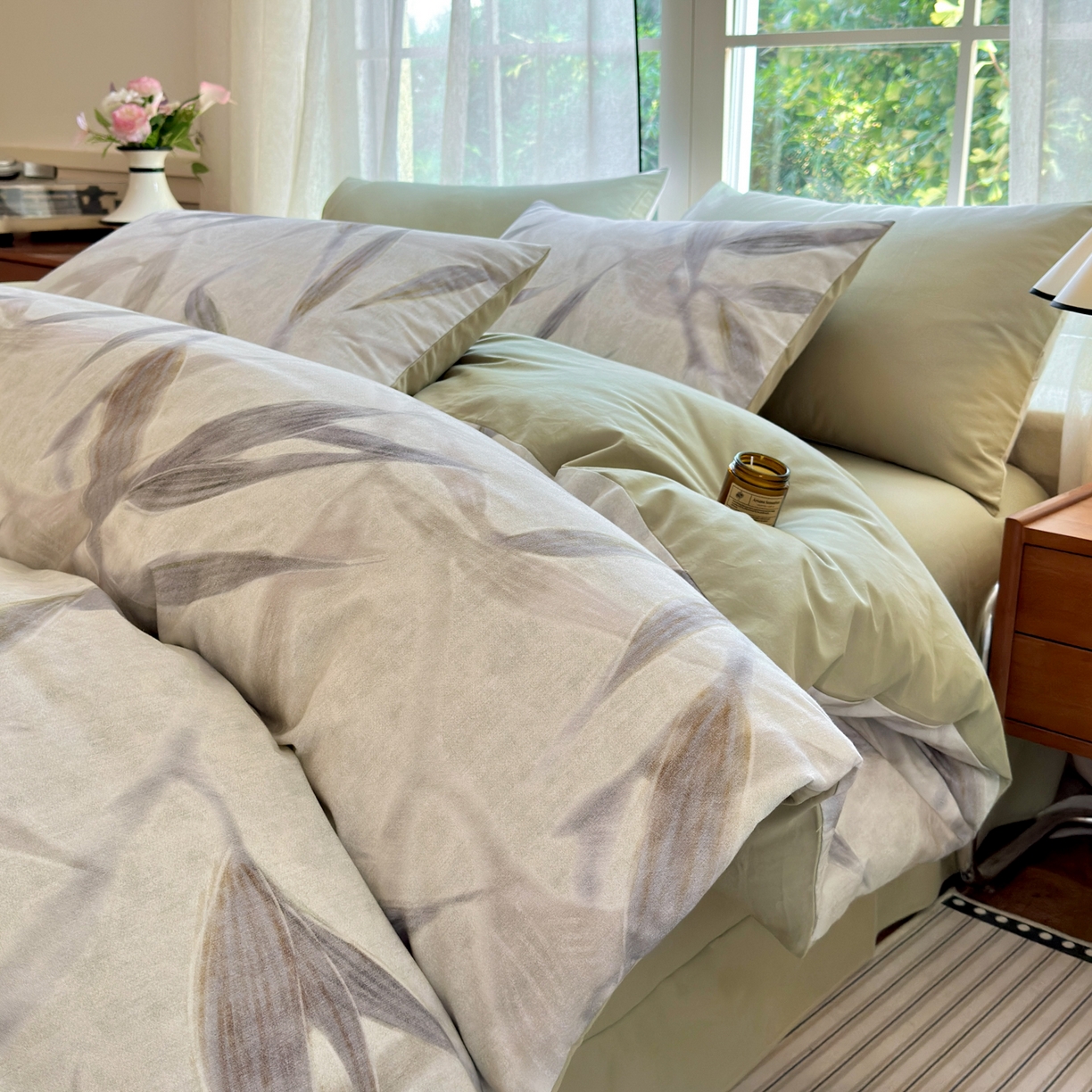 91家纺网 家纺一手货源 找家纺 优彩 2025新款数码印花全棉纯棉磨毛四件套 清风徐来