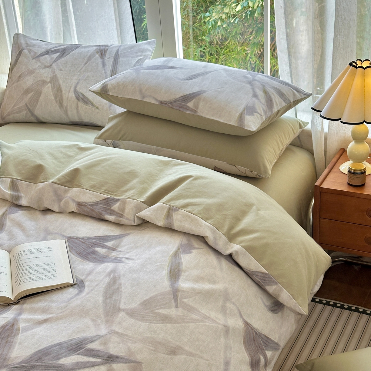 91家纺网 家纺一手货源 找家纺 优彩 2025新款数码印花全棉纯棉磨毛四件套 清风徐来