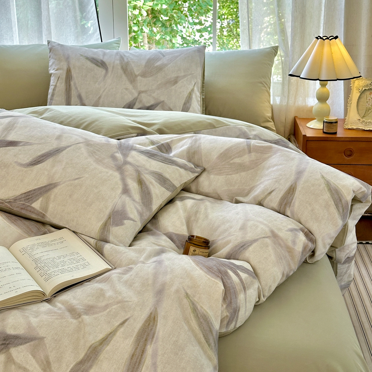 91家纺网 家纺一手货源 找家纺 优彩 2025新款数码印花全棉纯棉磨毛四件套 清风徐来