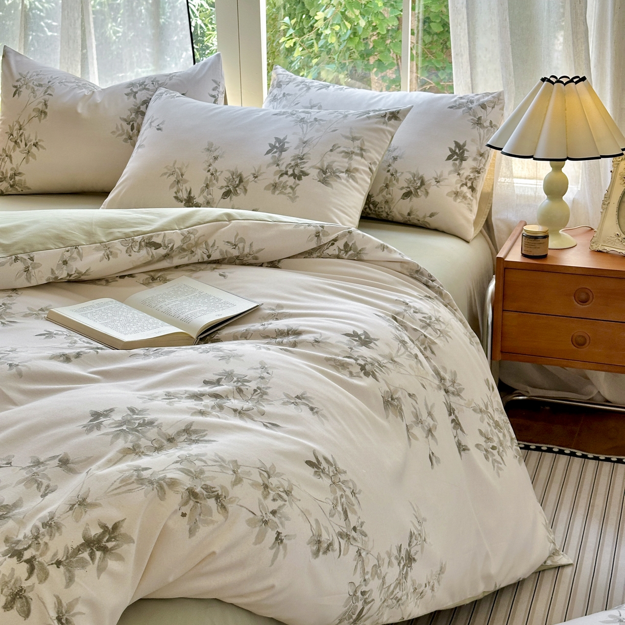 91家纺网 家纺一手货源 找家纺 优彩 2025新款数码印花全棉纯棉磨毛四件套 山丘诗集