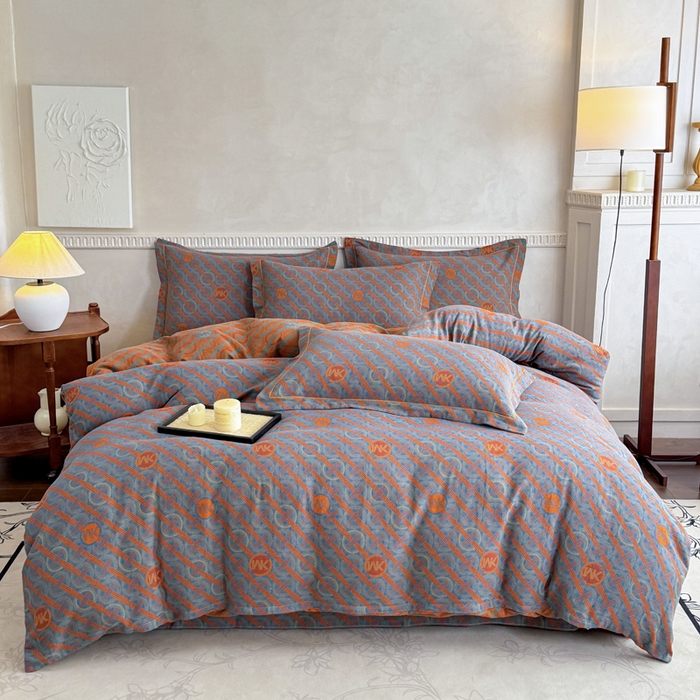 91家纺网 家纺一手货源 找家纺 江南春家纺【幻-暖纱】2025新款A类100%全棉色织提花双层纱四件套 【幻-暖纱】琉璃时光-兰桔