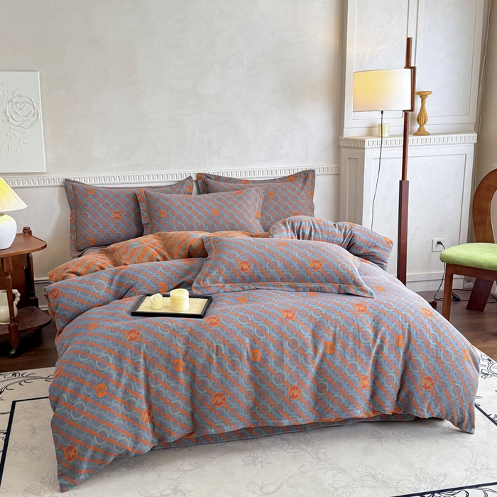 91家纺网 家纺一手货源 找家纺 江南春家纺【幻-暖纱】2025新款A类100%全棉色织提花双层纱四件套 【幻-暖纱】琉璃时光-兰桔