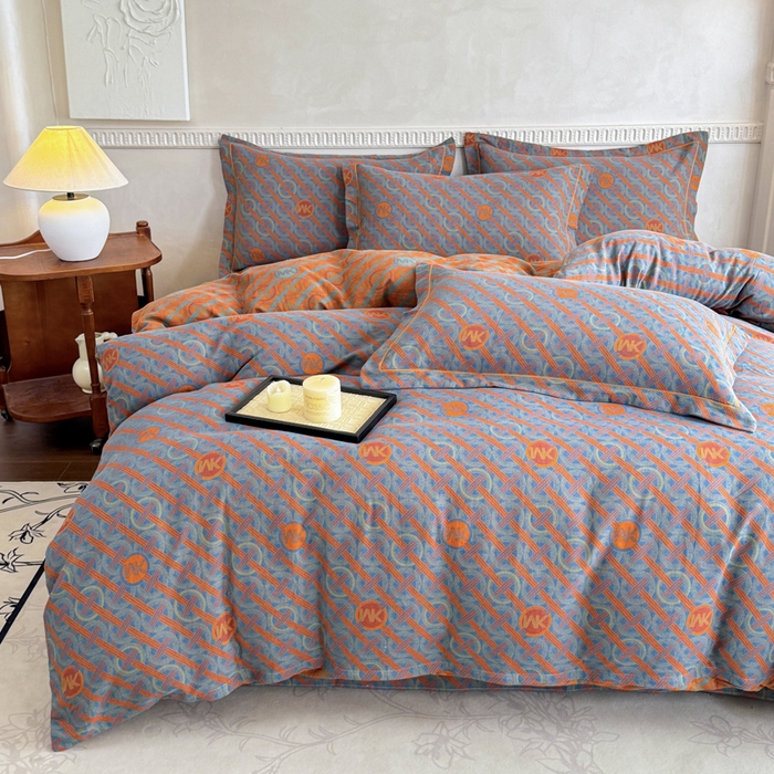 91家纺网 家纺一手货源 找家纺 江南春家纺【幻-暖纱】2025新款A类100%全棉色织提花双层纱四件套 【幻-暖纱】琉璃时光-兰桔