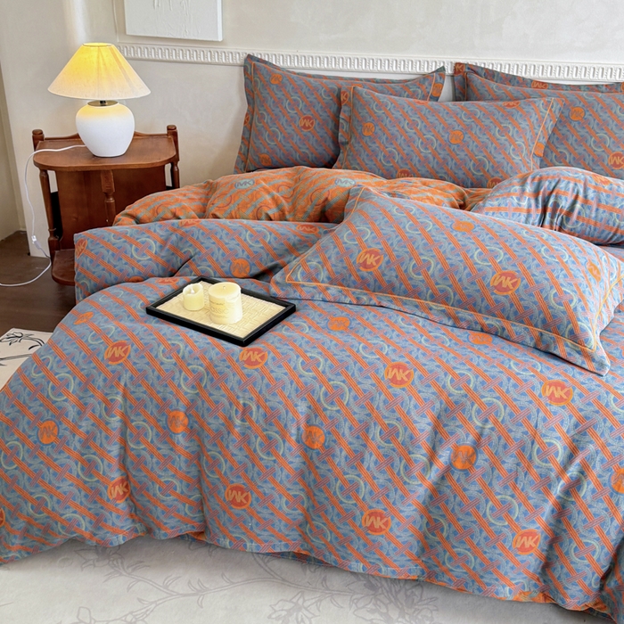 91家纺网 家纺一手货源 找家纺 江南春家纺【幻-暖纱】2025新款A类100%全棉色织提花双层纱四件套 【幻-暖纱】琉璃时光-兰桔