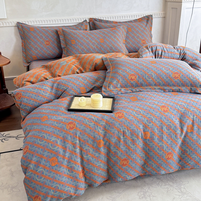 91家纺网 家纺一手货源 找家纺 江南春家纺【幻-暖纱】2025新款A类100%全棉色织提花双层纱四件套 【幻-暖纱】琉璃时光-兰桔