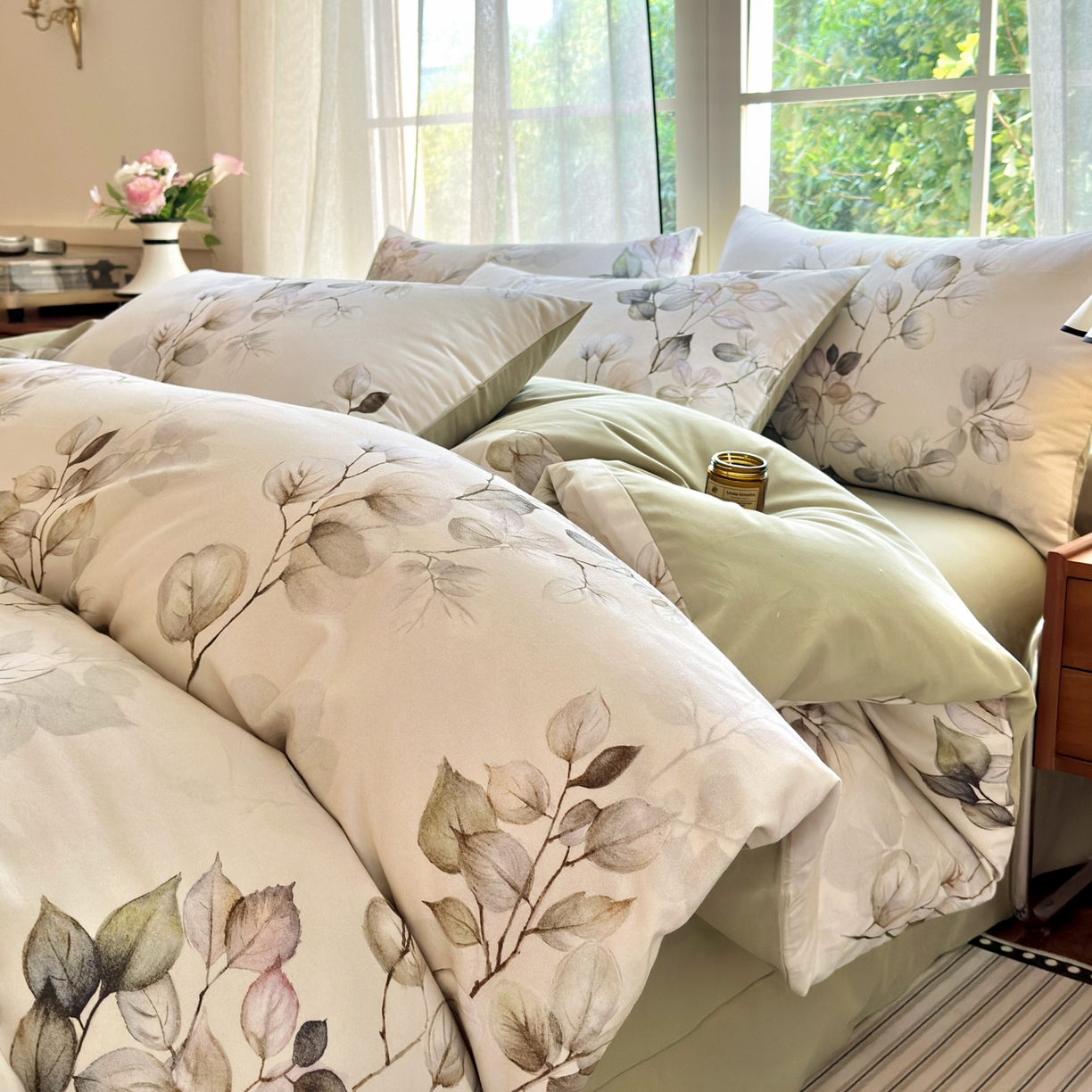 91家纺网 家纺一手货源 找家纺 优彩 2025新款数码印花全棉纯棉磨毛四件套 舒蔓枝