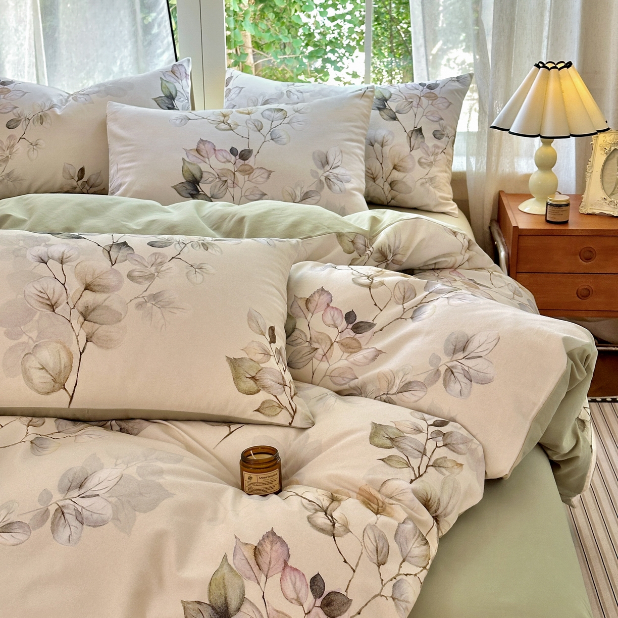 91家纺网 家纺一手货源 找家纺 优彩 2025新款数码印花全棉纯棉磨毛四件套 舒蔓枝