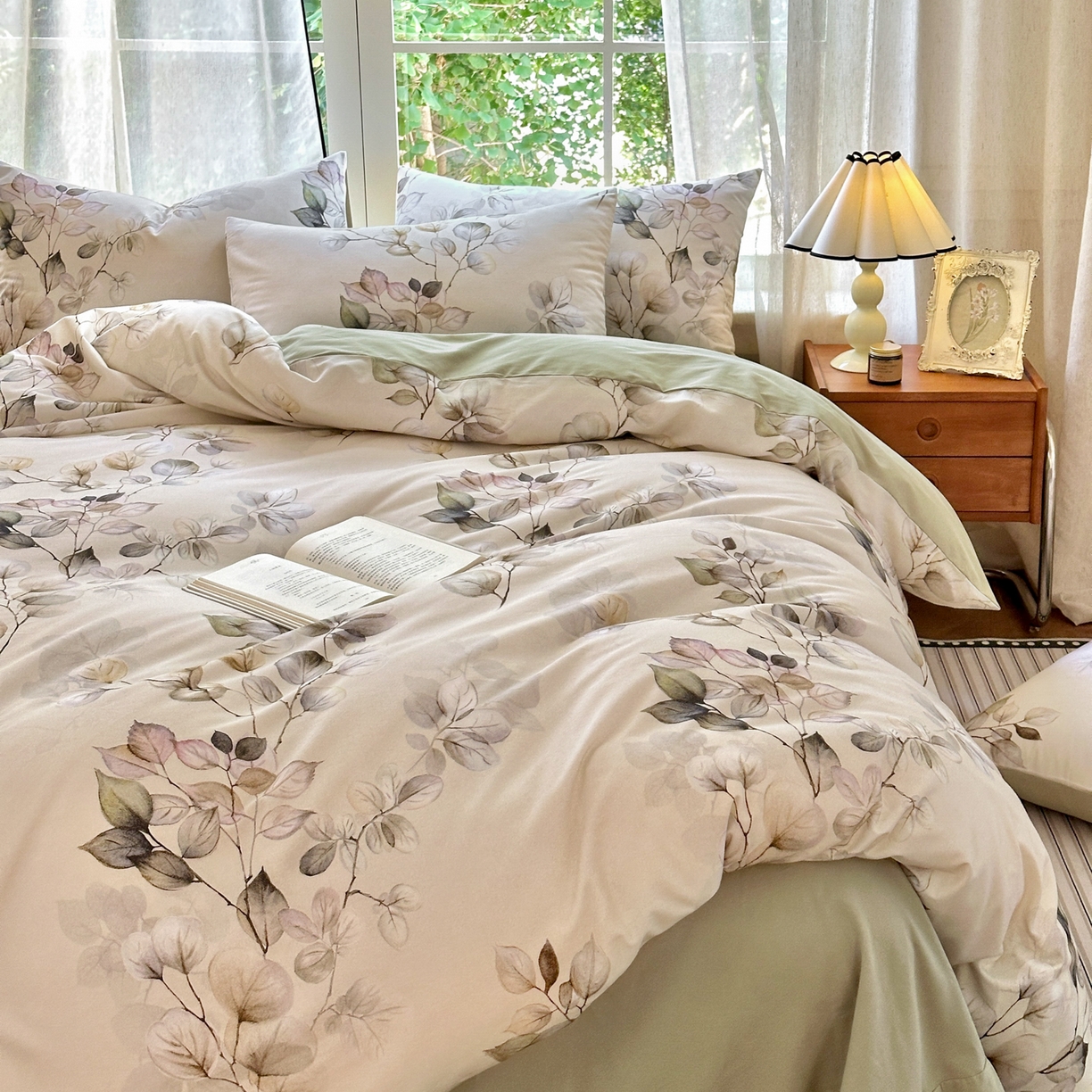 91家纺网 家纺一手货源 找家纺 优彩 2025新款数码印花全棉纯棉磨毛四件套 舒蔓枝