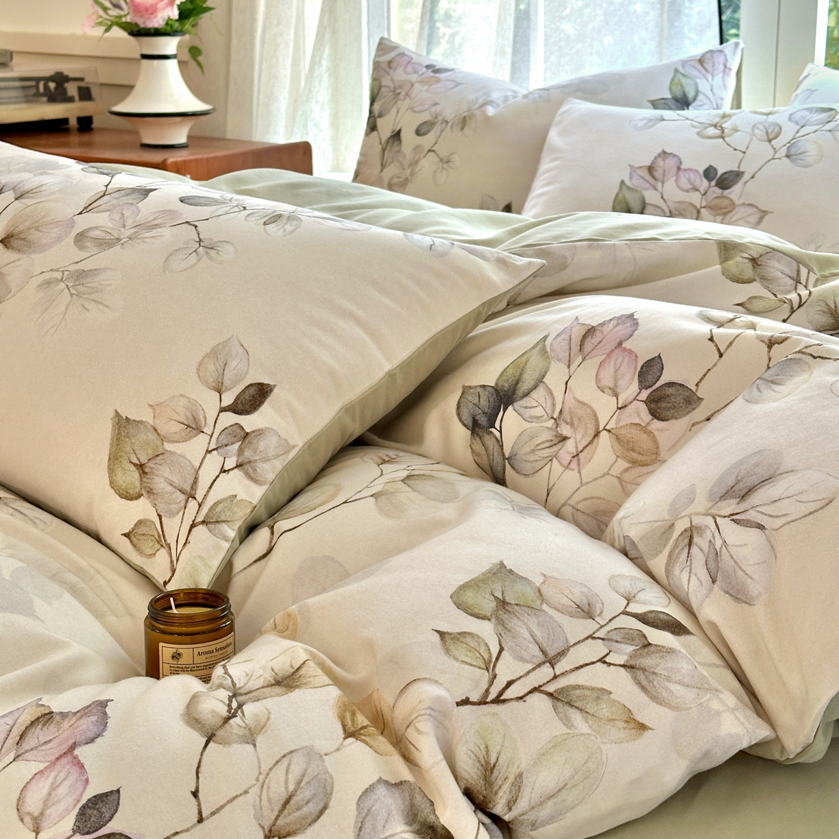 91家纺网 家纺一手货源 找家纺 优彩 2025新款数码印花全棉纯棉磨毛四件套 舒蔓枝