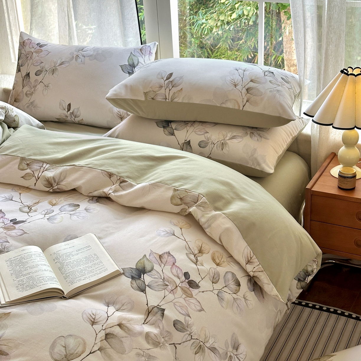 91家纺网 家纺一手货源 找家纺 优彩 2025新款数码印花全棉纯棉磨毛四件套 舒蔓枝