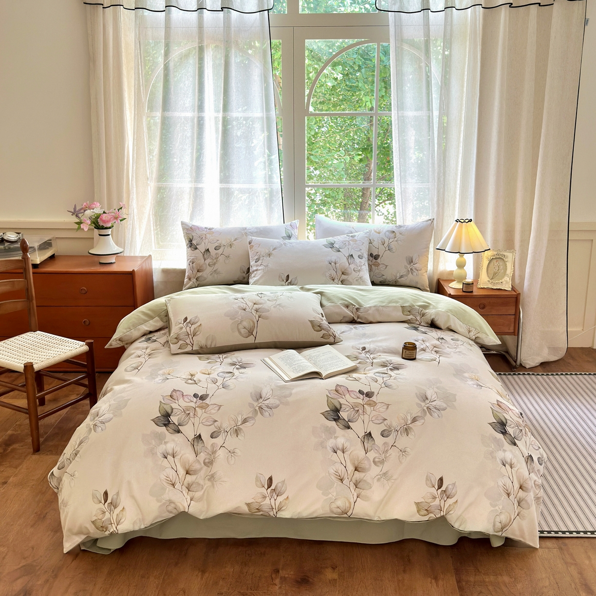 91家纺网 家纺一手货源 找家纺 优彩 2025新款数码印花全棉纯棉磨毛四件套 舒蔓枝