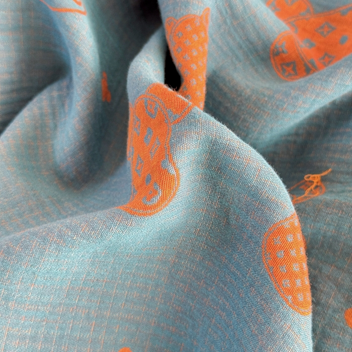 91家纺网 家纺一手货源 找家纺 江南春家纺【幻-暖纱】2025新款A类100%全棉色织提花双层纱四件套 【幻-暖纱】萌熊乐园-桔兰