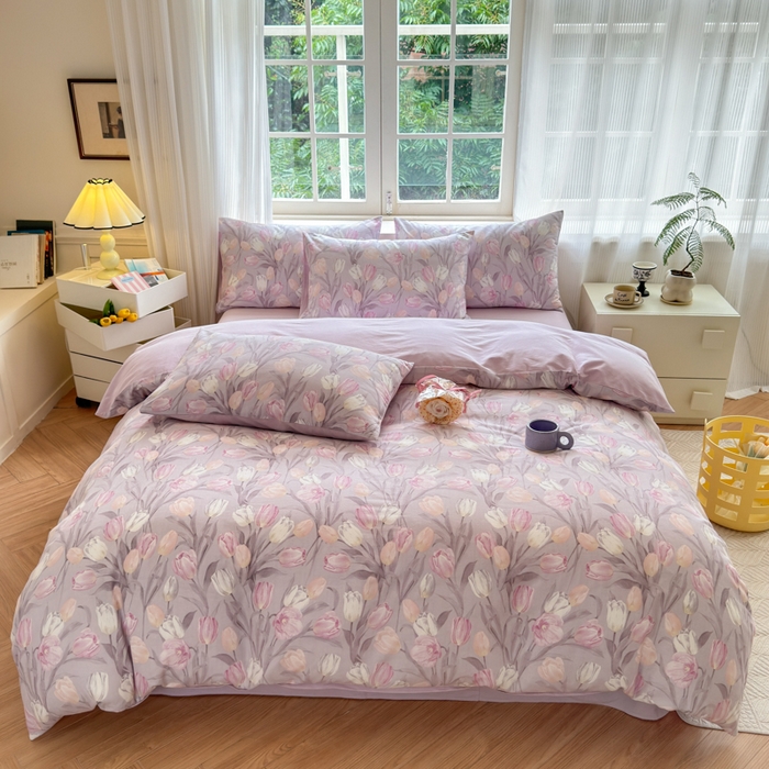 91家纺网 家纺一手货源 找家纺 优彩 2025新款数码印花全棉纯棉磨毛四件套 疏影