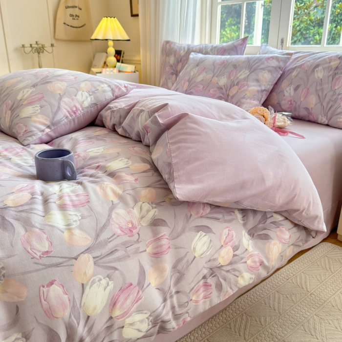 91家纺网 家纺一手货源 找家纺 优彩 2025新款数码印花全棉纯棉磨毛四件套 疏影