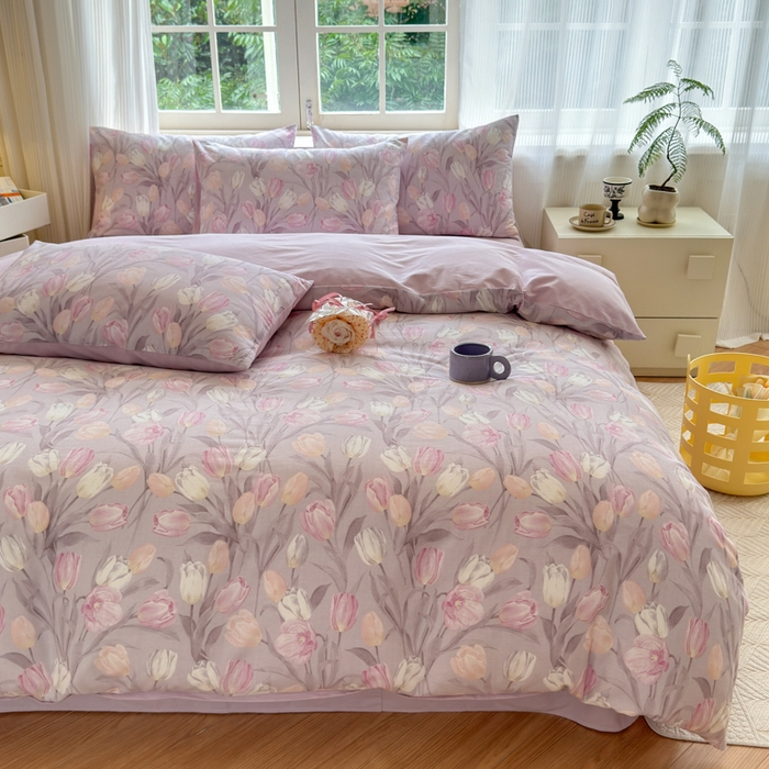 91家纺网 家纺一手货源 找家纺 优彩 2025新款数码印花全棉纯棉磨毛四件套 疏影