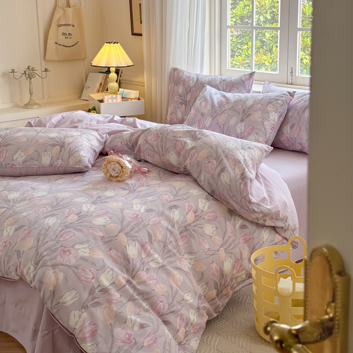 91家纺网 家纺一手货源 找家纺 优彩 2025新款数码印花全棉纯棉磨毛四件套 疏影