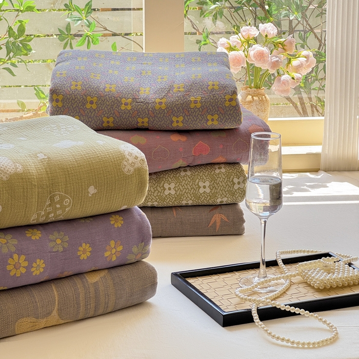 91家纺网 家纺一手货源 找家纺 江南春家纺【幻-暖纱】2025新款A类100%全棉色织提花双层纱四件套 【幻-暖纱】萌熊乐园-绿