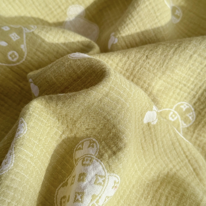 91家纺网 家纺一手货源 找家纺 江南春家纺【幻-暖纱】2025新款A类100%全棉色织提花双层纱四件套 【幻-暖纱】萌熊乐园-绿