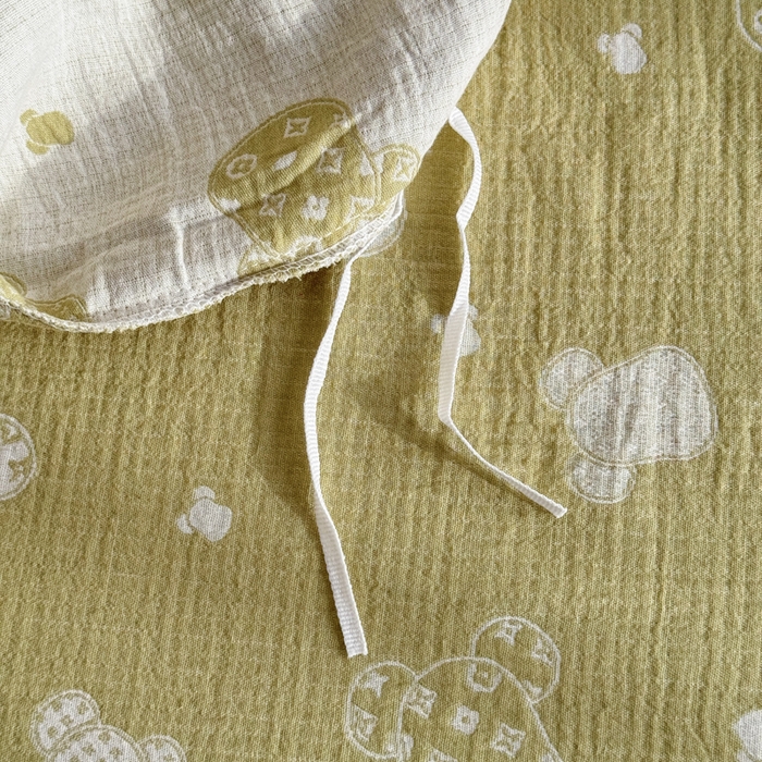 91家纺网 家纺一手货源 找家纺 江南春家纺【幻-暖纱】2025新款A类100%全棉色织提花双层纱四件套 【幻-暖纱】萌熊乐园-绿