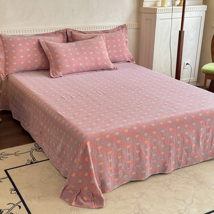 91家纺网 家纺一手货源 找家纺 江南春家纺【幻-暖纱】2025新款A类100%全棉色织提花双层纱四件套 【幻-暖纱】沁心-紫橙