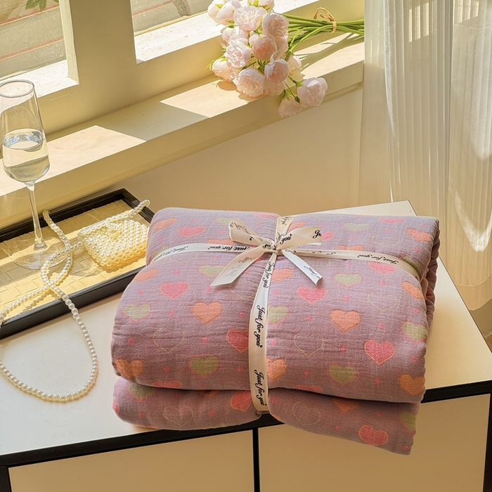 江南春家纺 【幻-暖纱】2025新款A类100%全棉色织提花双层纱四件套 【幻-暖纱】沁心-紫橙