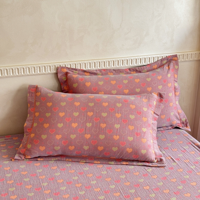 91家纺网 家纺一手货源 找家纺 江南春家纺【幻-暖纱】2025新款A类100%全棉色织提花双层纱四件套 【幻-暖纱】沁心-紫橙