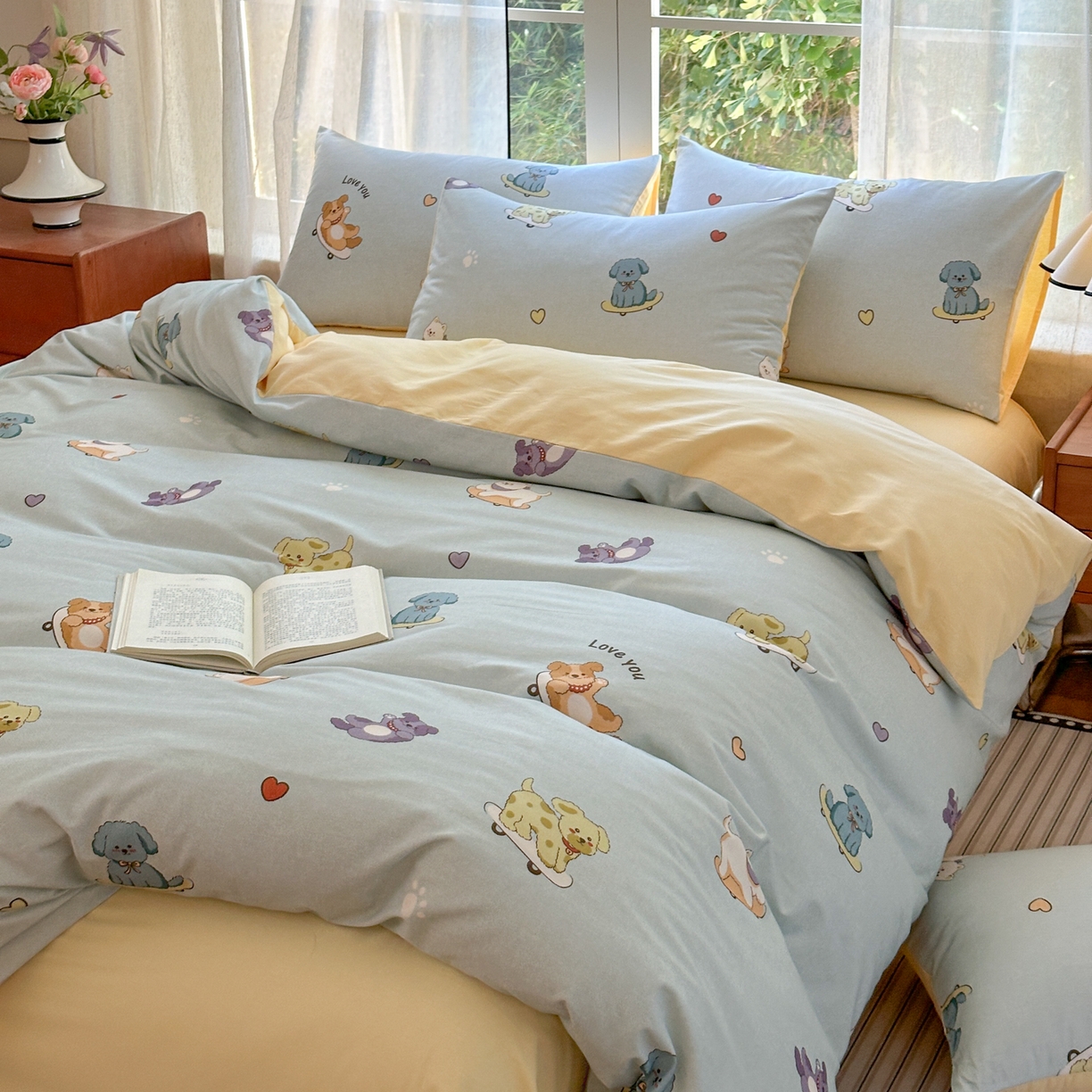 优彩 2025新款数码印花全棉纯棉磨毛四件套 小狗当家