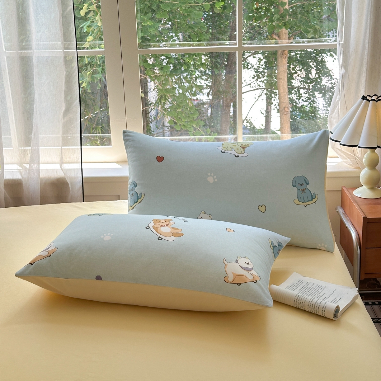 91家纺网 家纺一手货源 找家纺 优彩 2025新款数码印花全棉纯棉磨毛四件套 小狗当家