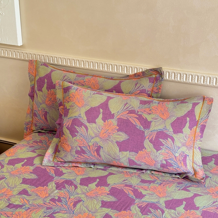 91家纺网 家纺一手货源 找家纺 江南春家纺【幻-暖纱】2025新款A类100%全棉色织提花双层纱四件套 【幻-暖纱】夕颜