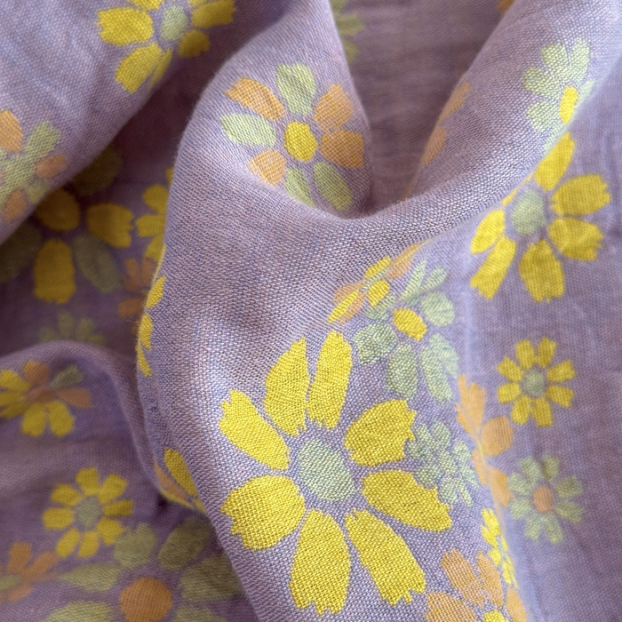 91家纺网 家纺一手货源 找家纺 江南春家纺【幻-暖纱】2025新款A类100%全棉色织提花双层纱四件套 【幻-暖纱】小雏菊-紫黄