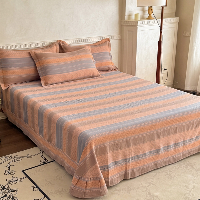 91家纺网 家纺一手货源 找家纺 江南春家纺【幻-暖纱】2025新款A类100%全棉色织提花双层纱四件套 【幻-暖纱】云野-桔灰