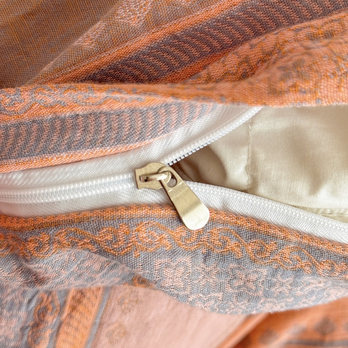 91家纺网 家纺一手货源 找家纺 江南春家纺【幻-暖纱】2025新款A类100%全棉色织提花双层纱四件套 【幻-暖纱】云野-桔灰