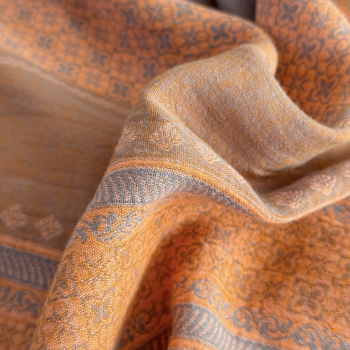 91家纺网 家纺一手货源 找家纺 江南春家纺【幻-暖纱】2025新款A类100%全棉色织提花双层纱四件套 【幻-暖纱】云野-桔灰