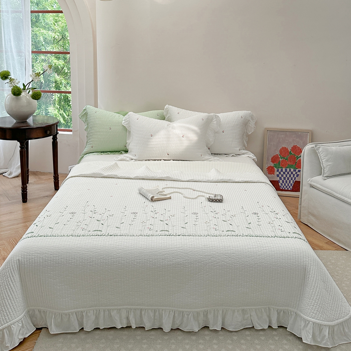 91家纺网 家纺一手货源 找家纺 琳可家居 2023新款小藤叶系列牛奶绒全棉两用床盖三件套 兔紫-小藤叶系列